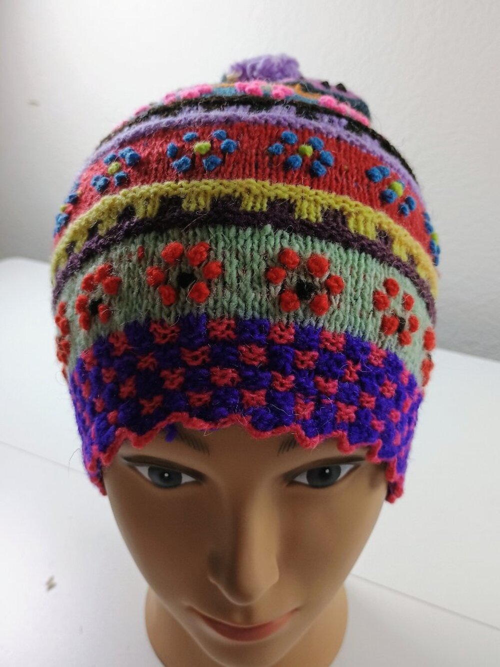 Handcrafted Andean Sheep's Wool Chullo with Multicolored Flowers (Cusco)